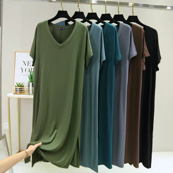 Green V-Neck Long Nightdress for Women