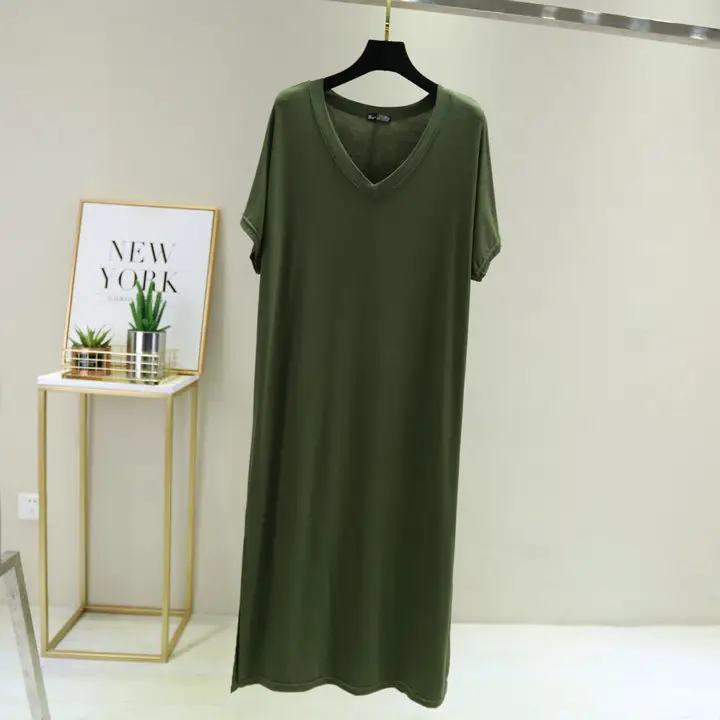 Green V-Neck Long Nightdress for Women