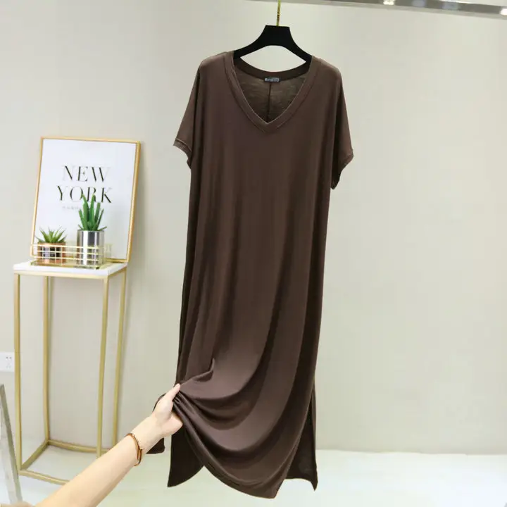 Green V-Neck Long Nightdress for Women