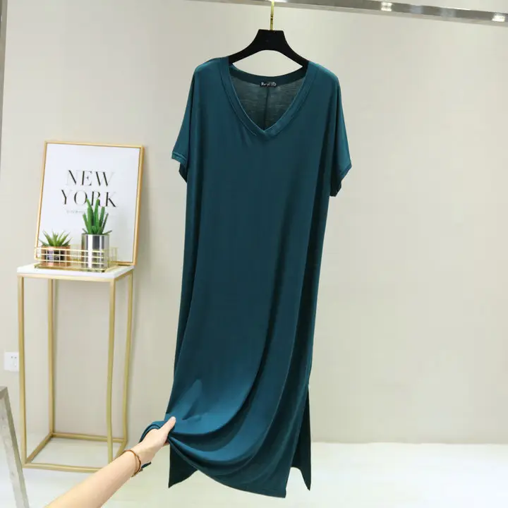 Green V-Neck Long Nightdress for Women