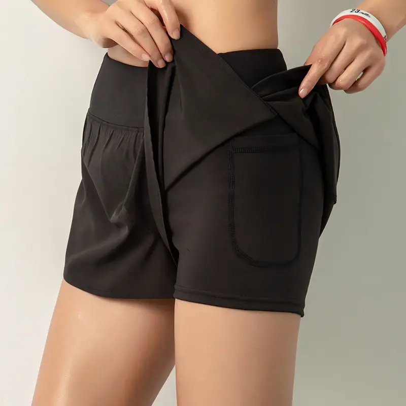 Fake Two-Piece Running Shorts for Girls Grey - Image 2