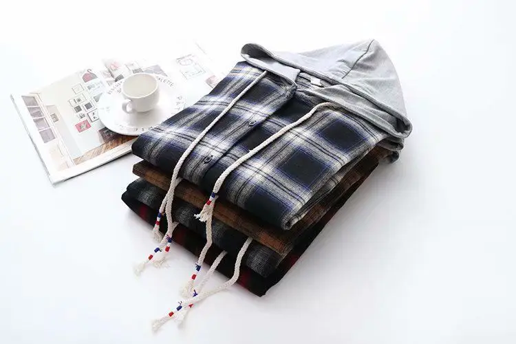 Women Plaid Hooded Jacket Red Black Long Sleeve — feature 10