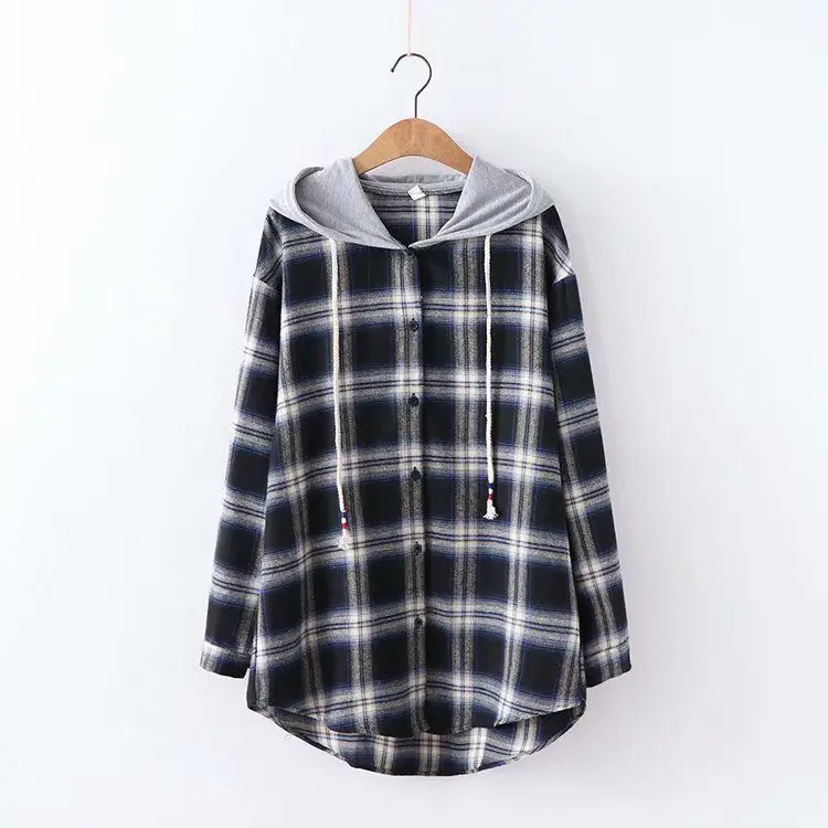 Women Plaid Hooded Jacket Red Black Long Sleeve — feature 7