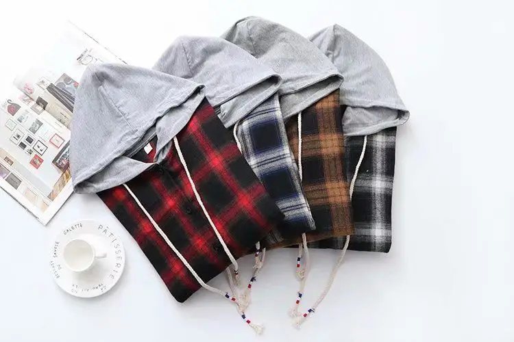 Women Plaid Hooded Jacket Red Black Long Sleeve — feature 8