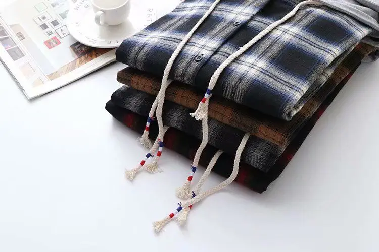 Women Plaid Hooded Jacket Red Black Long Sleeve — feature 9