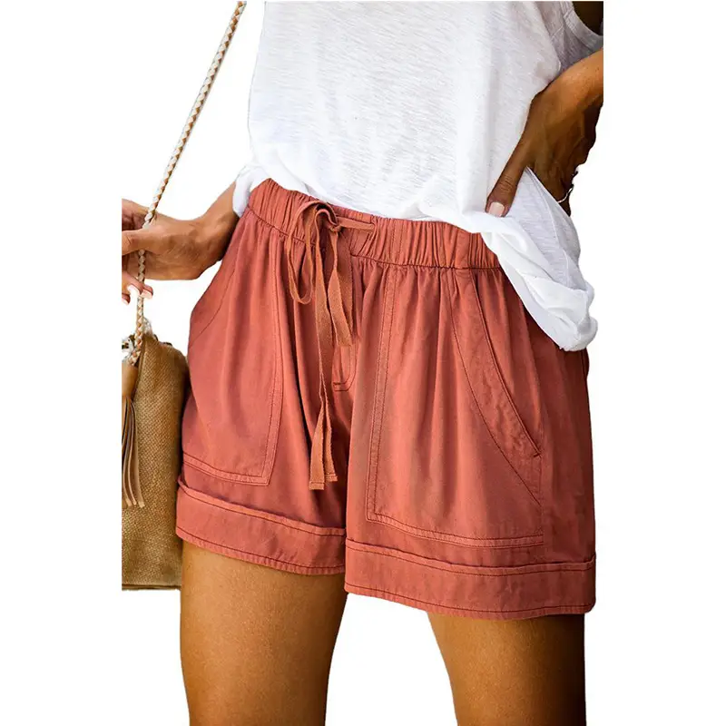 Women Casual Tencel Shorts Green High Waist Tie - Image 18