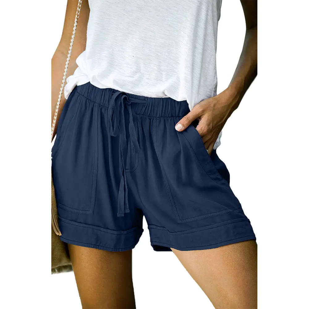 Women Casual Tencel Shorts Green High Waist Tie - Image 7