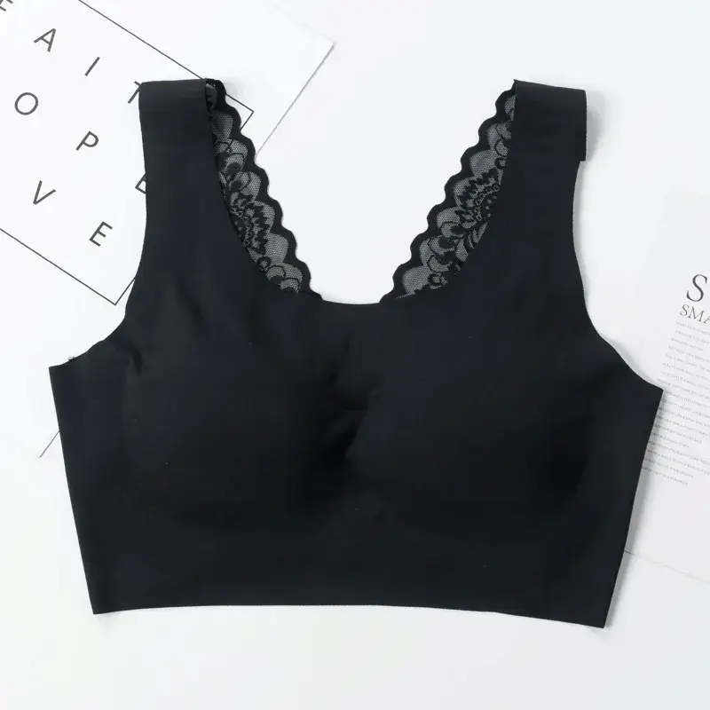 Japanese Lace Backless Sports Bra Large Size Breathable Full Cup One-Piece Women's Bra - Image 2