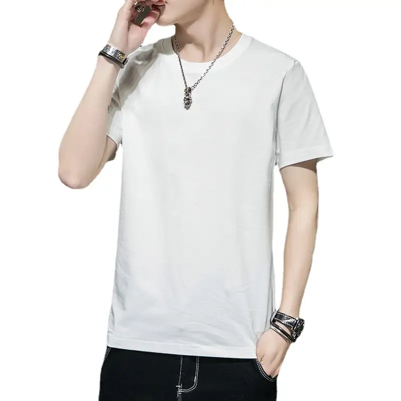 Men Long Sleeve Cotton T-Shirt Pink Round Neck - Image 19