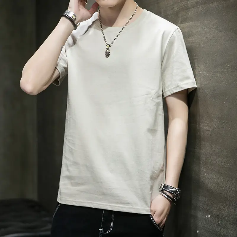 Men Long Sleeve Cotton T-Shirt Pink Round Neck - Image 13