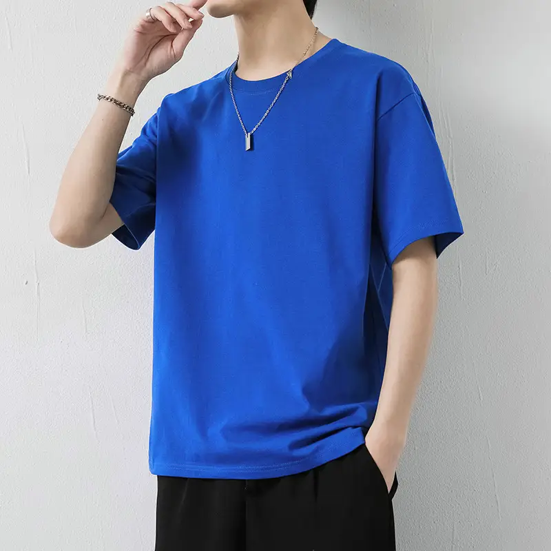Men Long Sleeve Cotton T-Shirt Pink Round Neck - Image 14