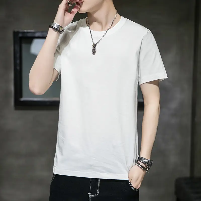 Men Long Sleeve Cotton T-Shirt Pink Round Neck - Image 6