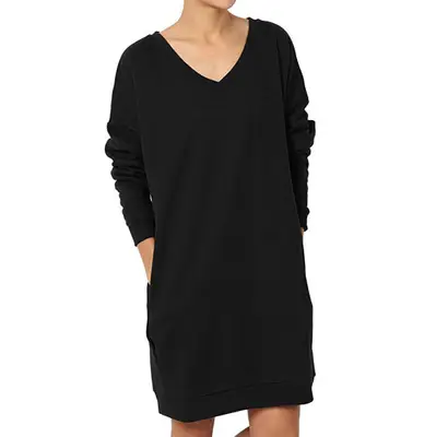 Black V-Neck Long Pullover Plus Size Women Sweatshirt - Image 4