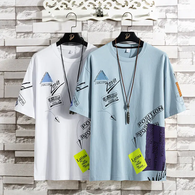 Men Cotton Loose T-Shirt White Korean Style Short Sleeve - Image 4