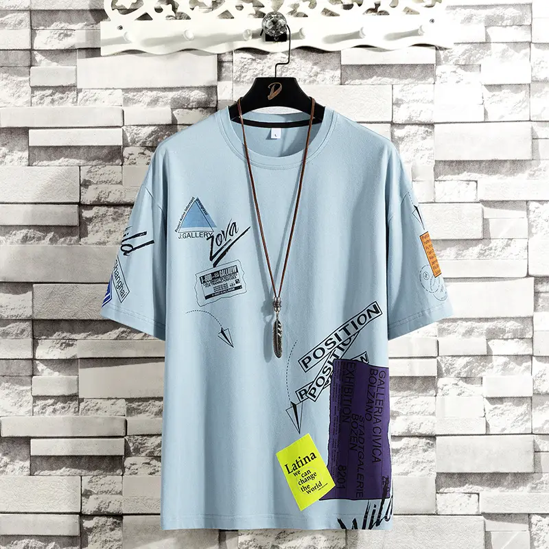 Men Cotton Loose T-Shirt White Korean Style Short Sleeve - Image 2
