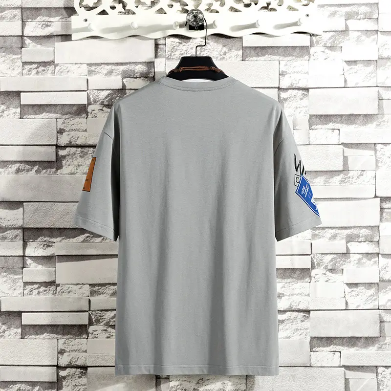 Men Cotton Loose T-Shirt White Korean Style Short Sleeve - Image 5