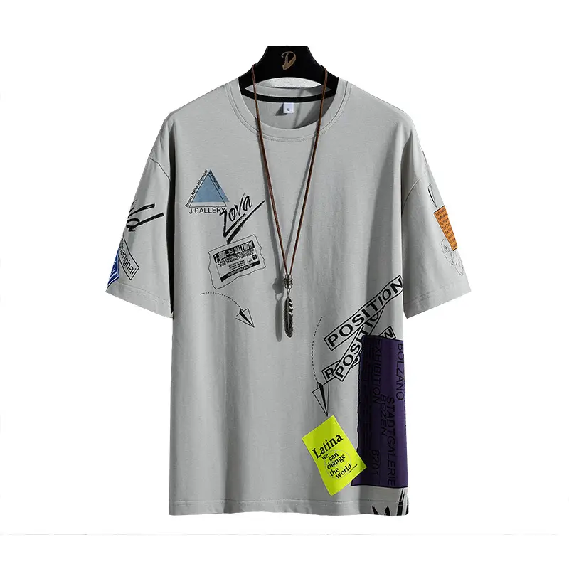 Men Cotton Loose T-Shirt White Korean Style Short Sleeve - Image 6