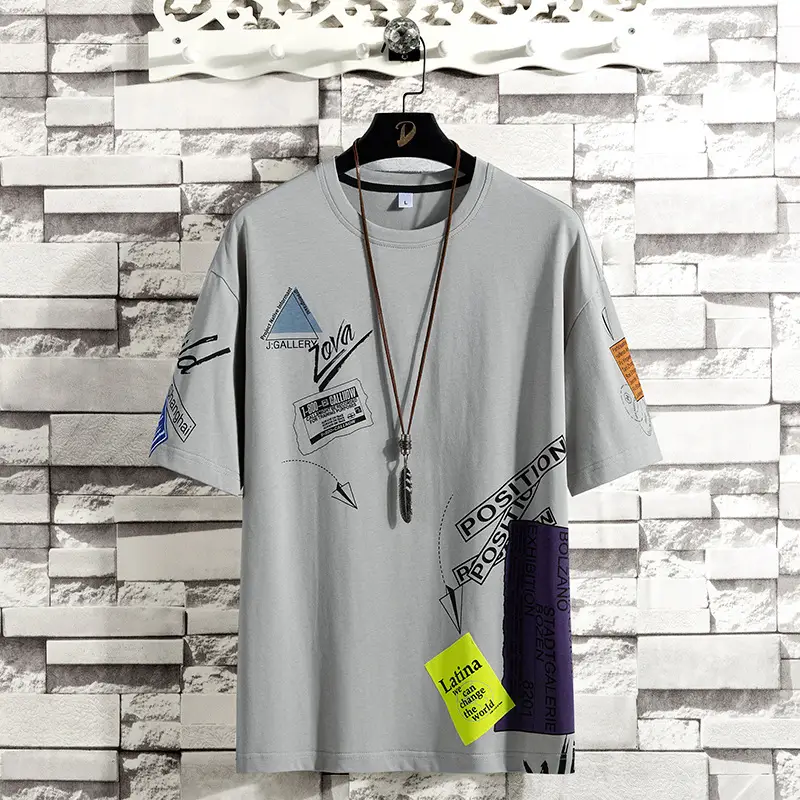 Men Cotton Loose T-Shirt White Korean Style Short Sleeve - Image 3