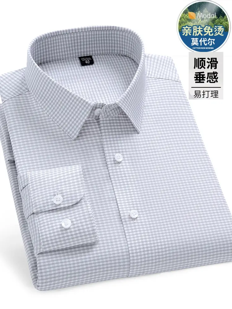 Middle-aged Men Cotton Long Sleeve Shirt Light Blue
