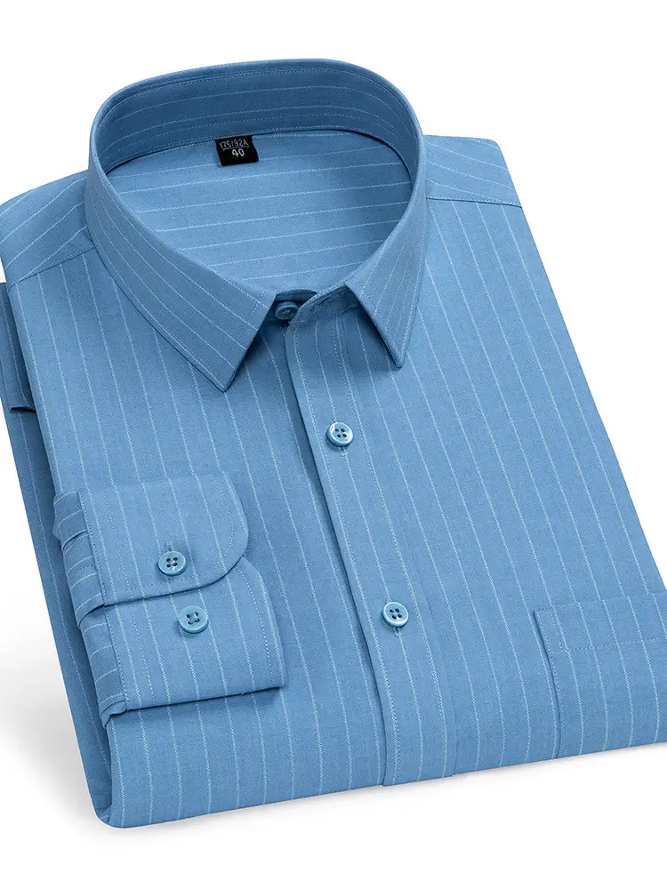 Middle-aged Men Cotton Long Sleeve Shirt Light Blue
