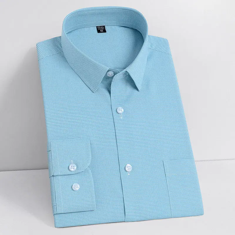 Middle-aged Men Cotton Long Sleeve Shirt Light Blue