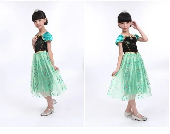 Frozen Princess Dress Green Anna Sleeveless Gauze Children's Halloween Clothing — feature 23
