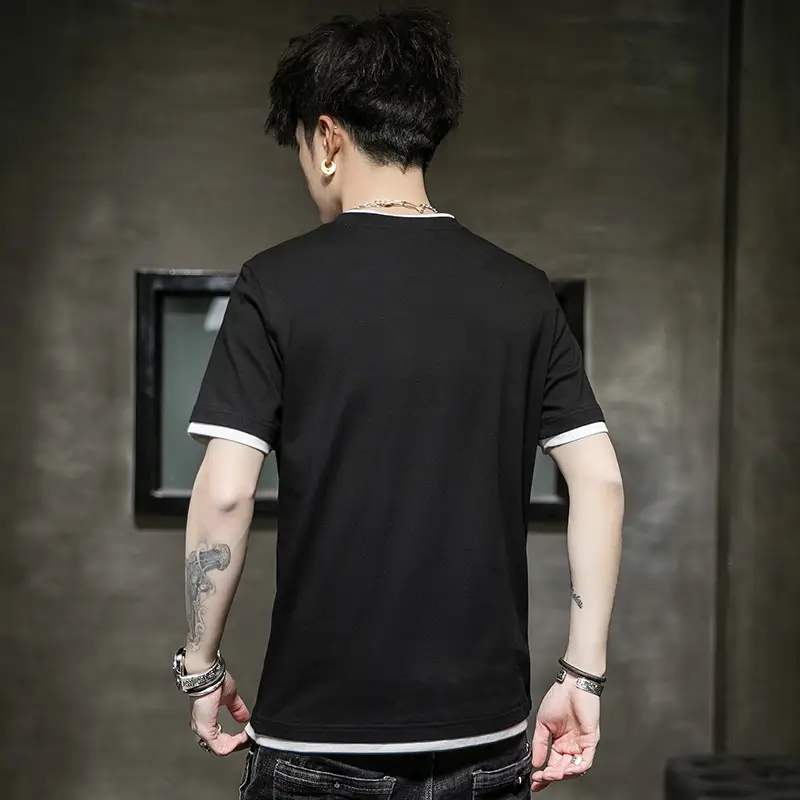 Men Black Short Sleeve T-Shirt 2025 Summer Loose Casual - Image 5