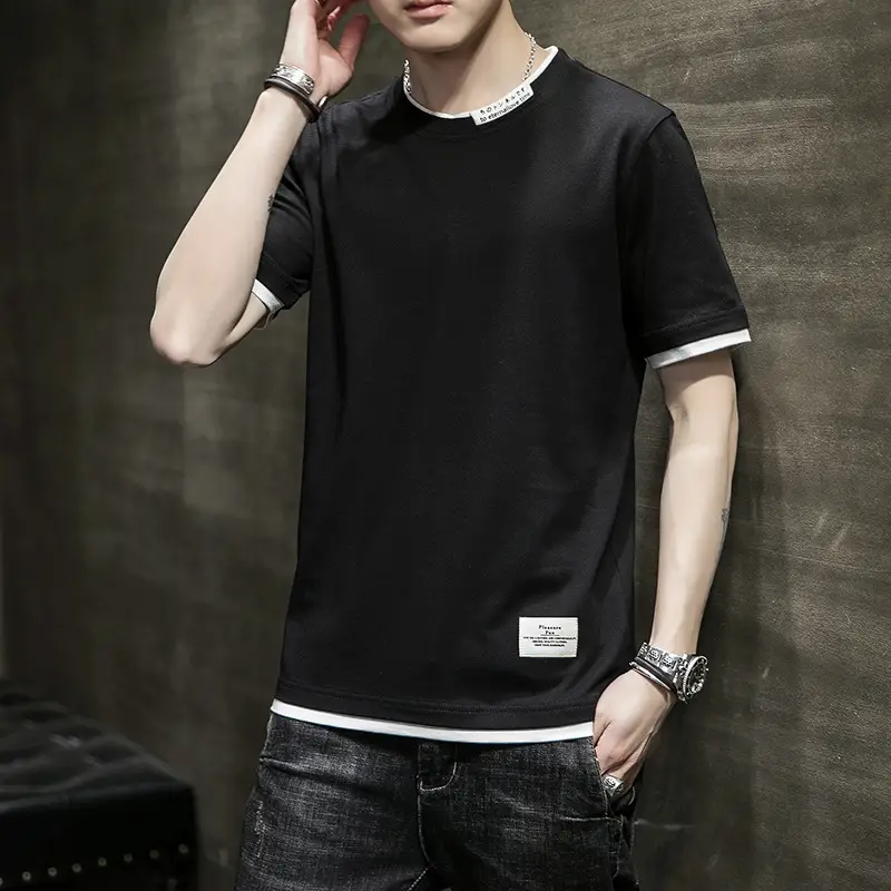 Men Black Short Sleeve T-Shirt 2025 Summer Loose Casual - Image 2
