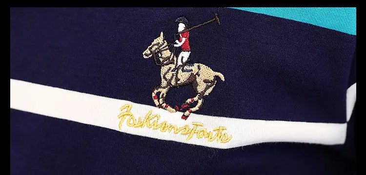 Men Striped Polo T-Shirt Navy Yellow Cotton 2021 — feature 11