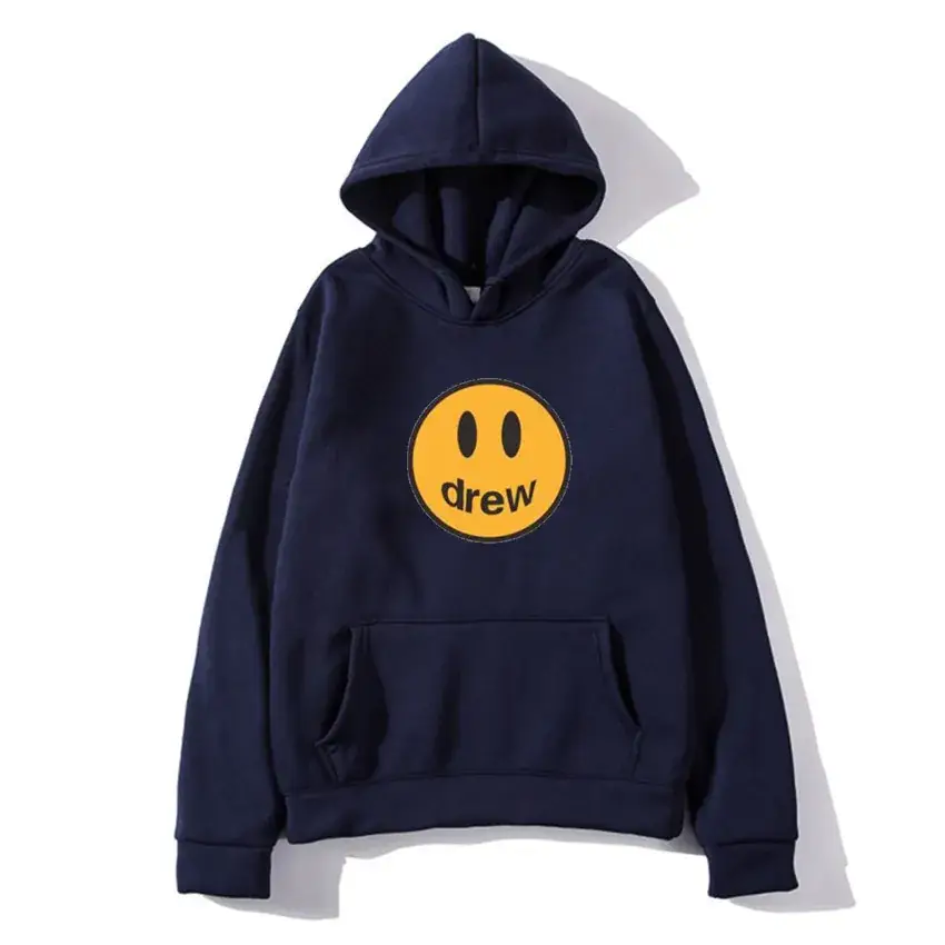 Men Navy Blue Smile Face Hoodie Sweatshirt - Image 15