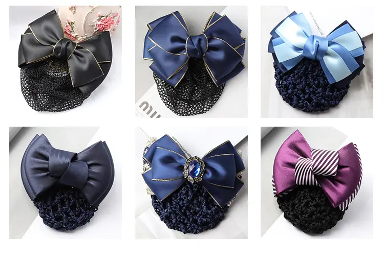 Navy Blue Crystal Bow Hairnet for Women — feature 12
