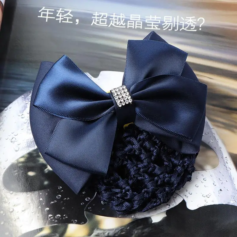Navy Blue Crystal Bow Hairnet for Women - Image 10