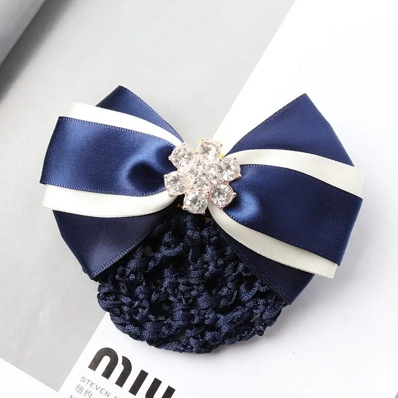 Navy Blue Crystal Bow Hairnet for Women - Image 12