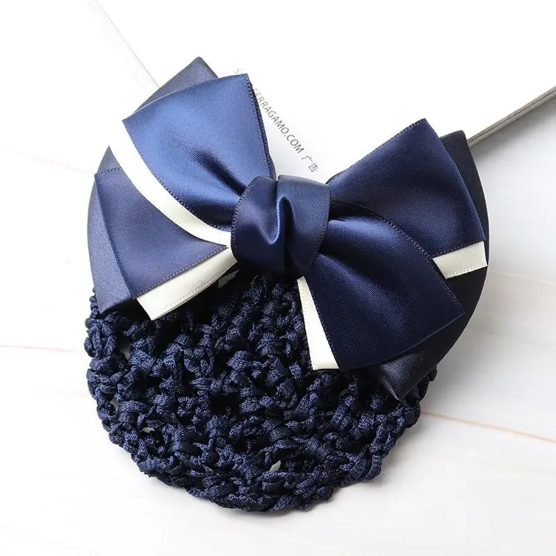 Navy Blue Crystal Bow Hairnet for Women - Image 15
