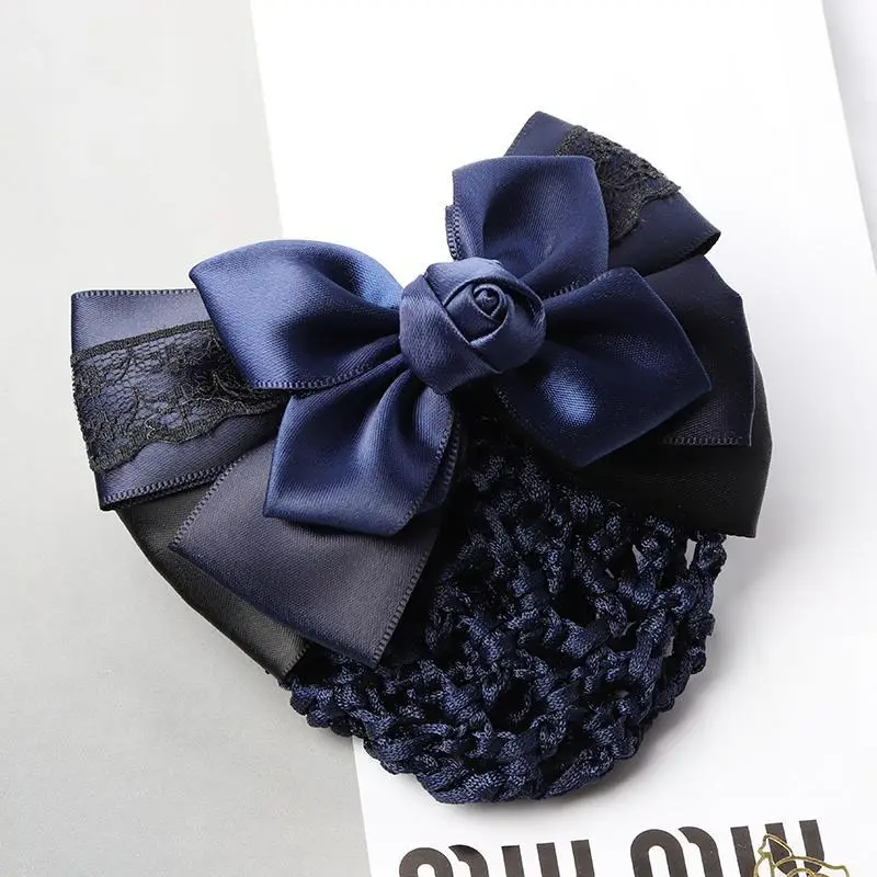 Navy Blue Crystal Bow Hairnet for Women - Image 16