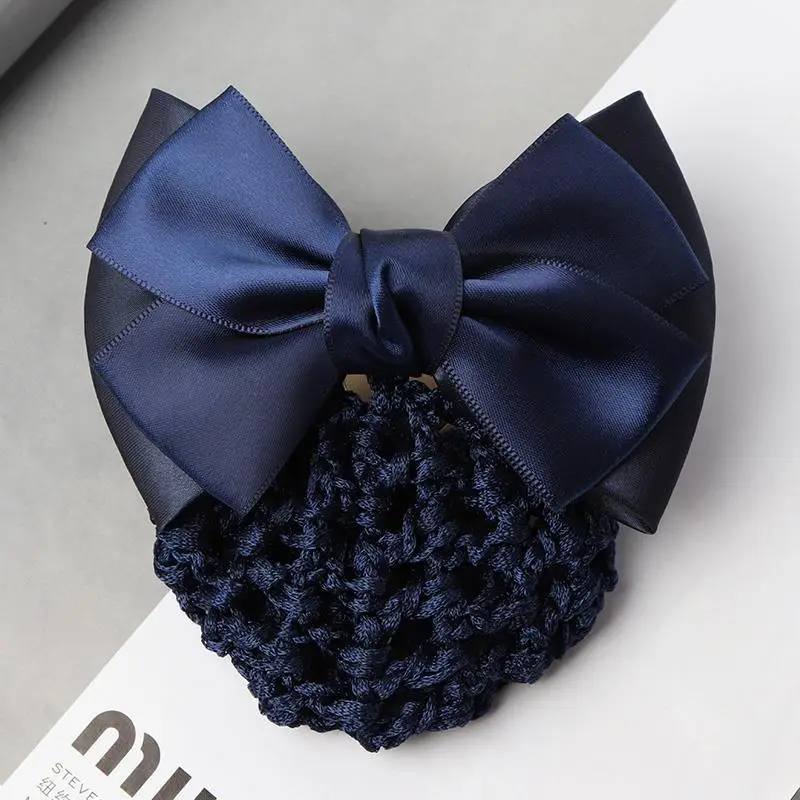 Navy Blue Crystal Bow Hairnet for Women - Image 2