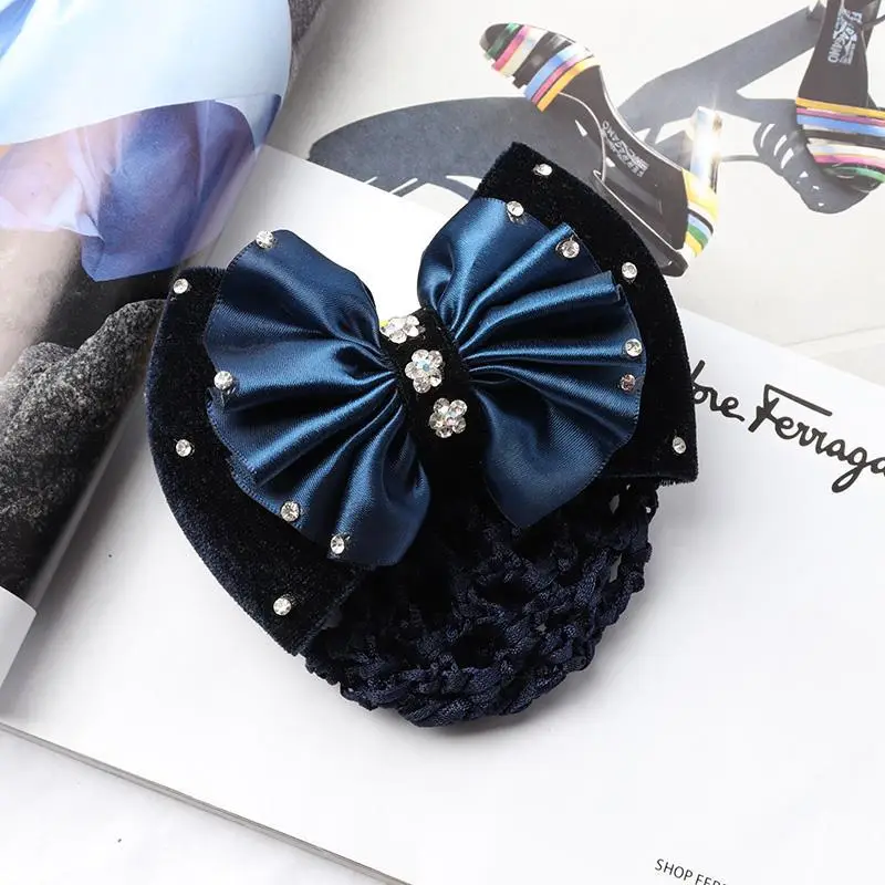 Navy Blue Crystal Bow Hairnet for Women - Image 21