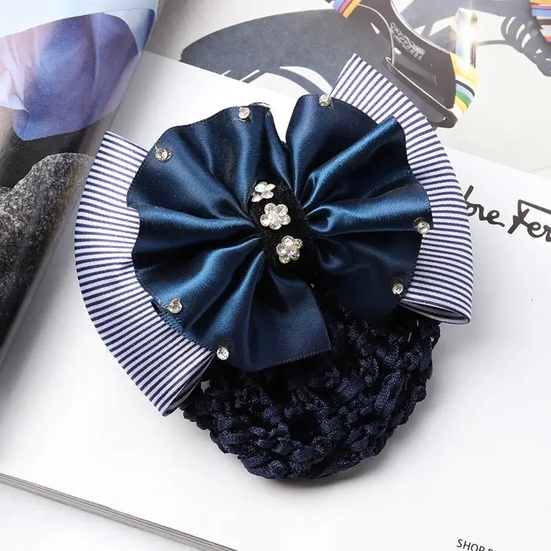 Navy Blue Crystal Bow Hairnet for Women - Image 28