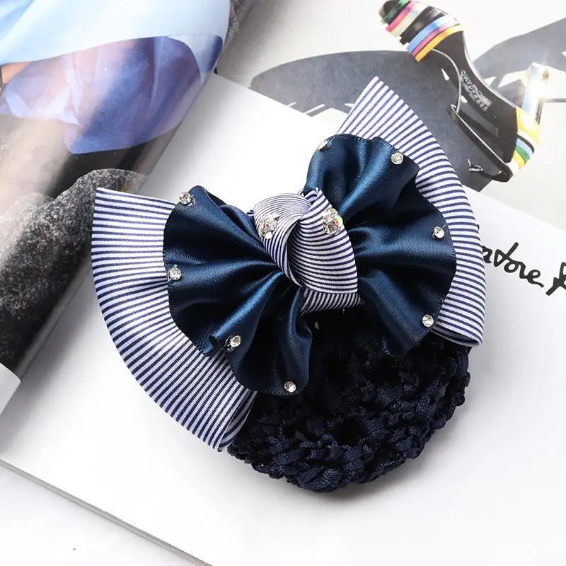 Navy Blue Crystal Bow Hairnet for Women - Image 29