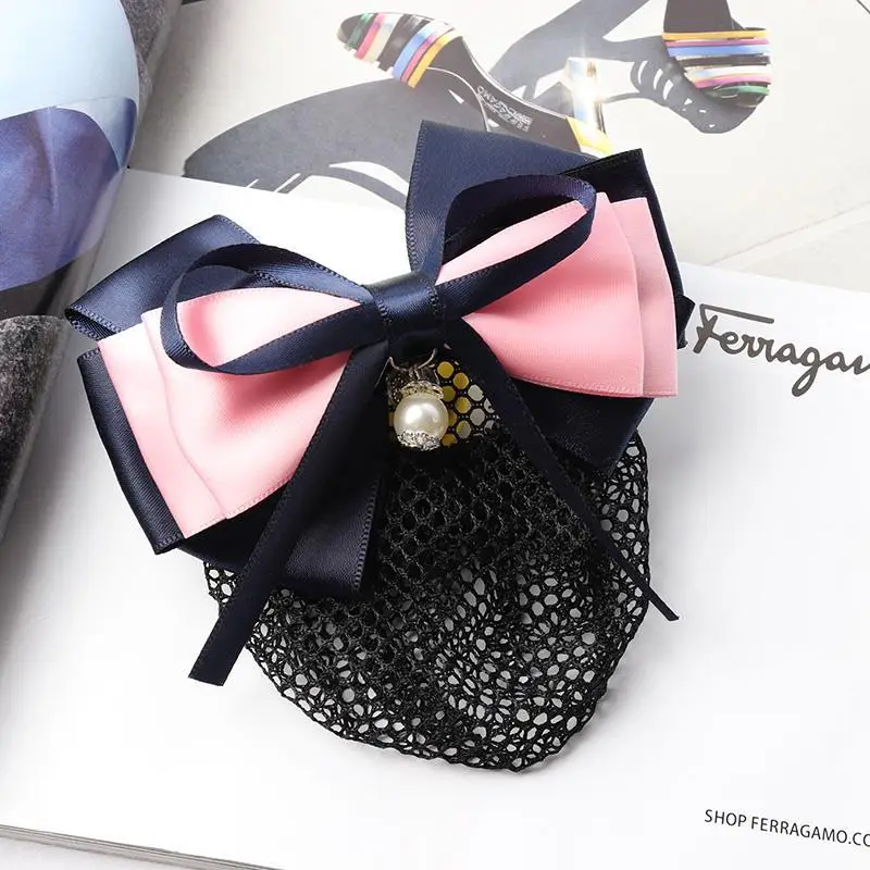 Navy Blue Crystal Bow Hairnet for Women - Image 33