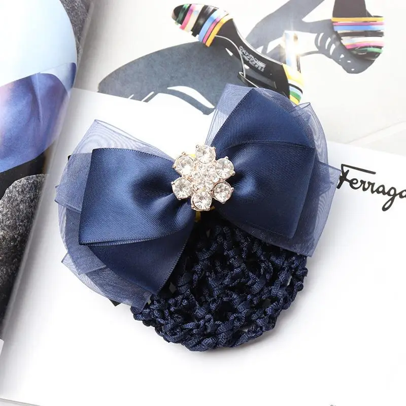 Navy Blue Crystal Bow Hairnet for Women - Image 34