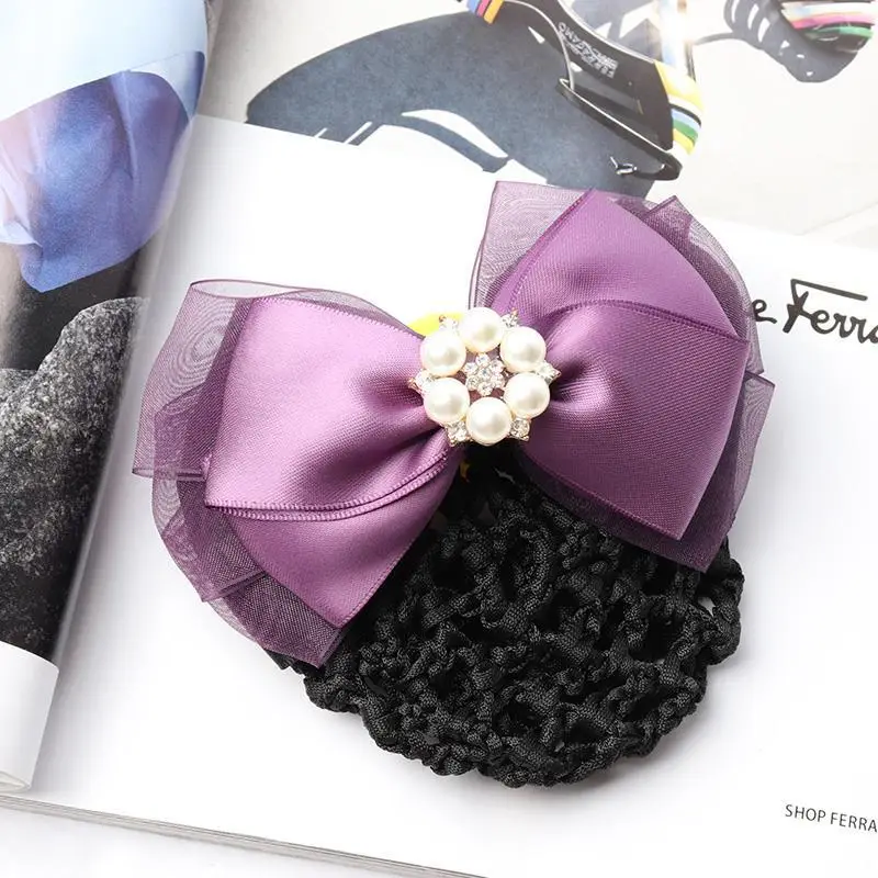 Navy Blue Crystal Bow Hairnet for Women - Image 35
