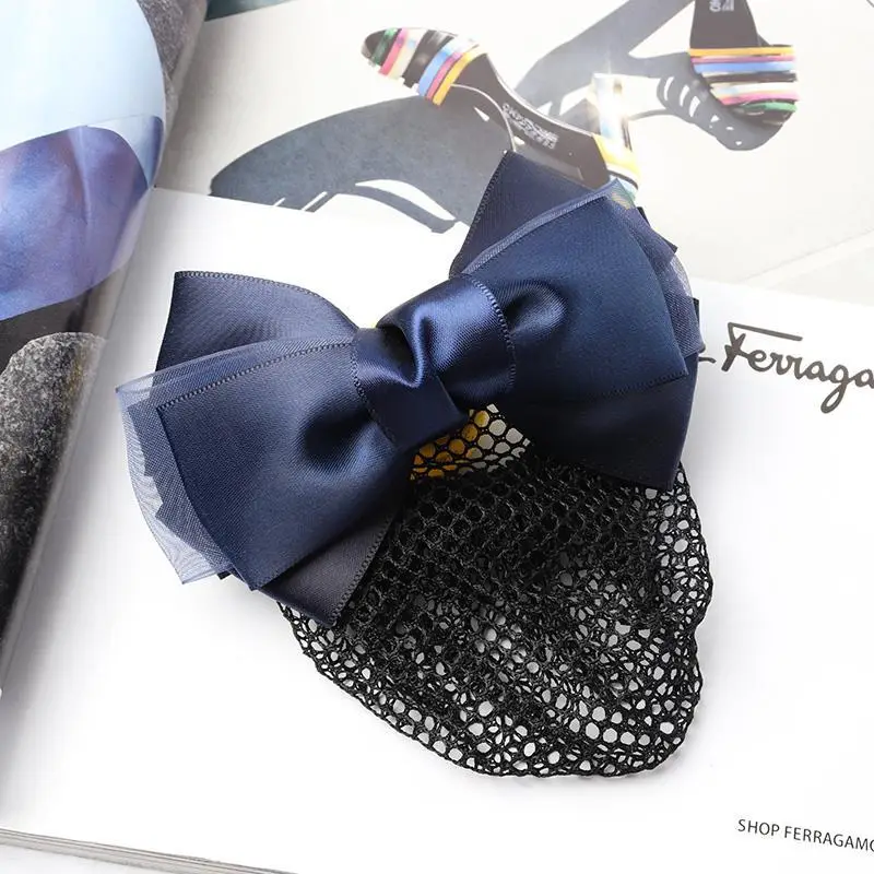 Navy Blue Crystal Bow Hairnet for Women - Image 36