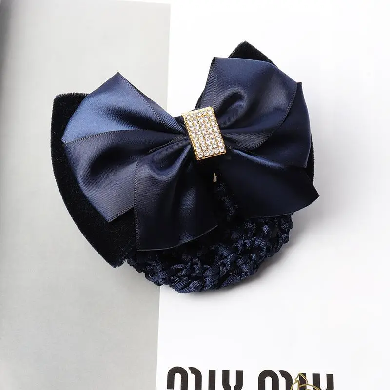 Navy Blue Crystal Bow Hairnet for Women - Image 37