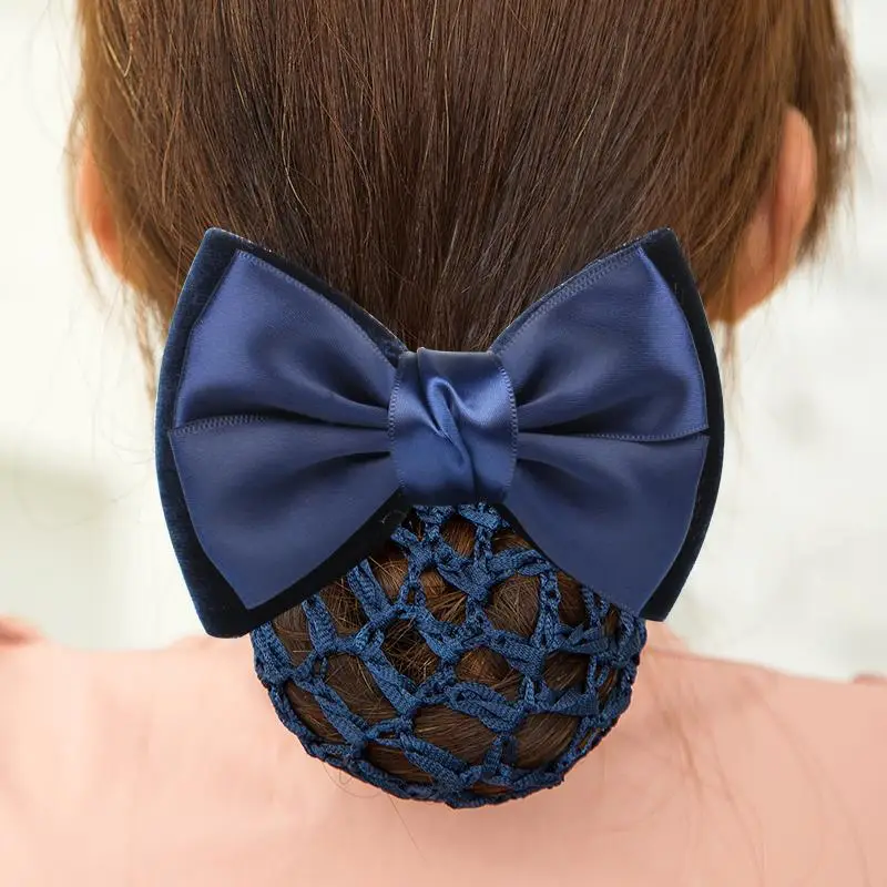Navy Blue Crystal Bow Hairnet for Women - Image 38