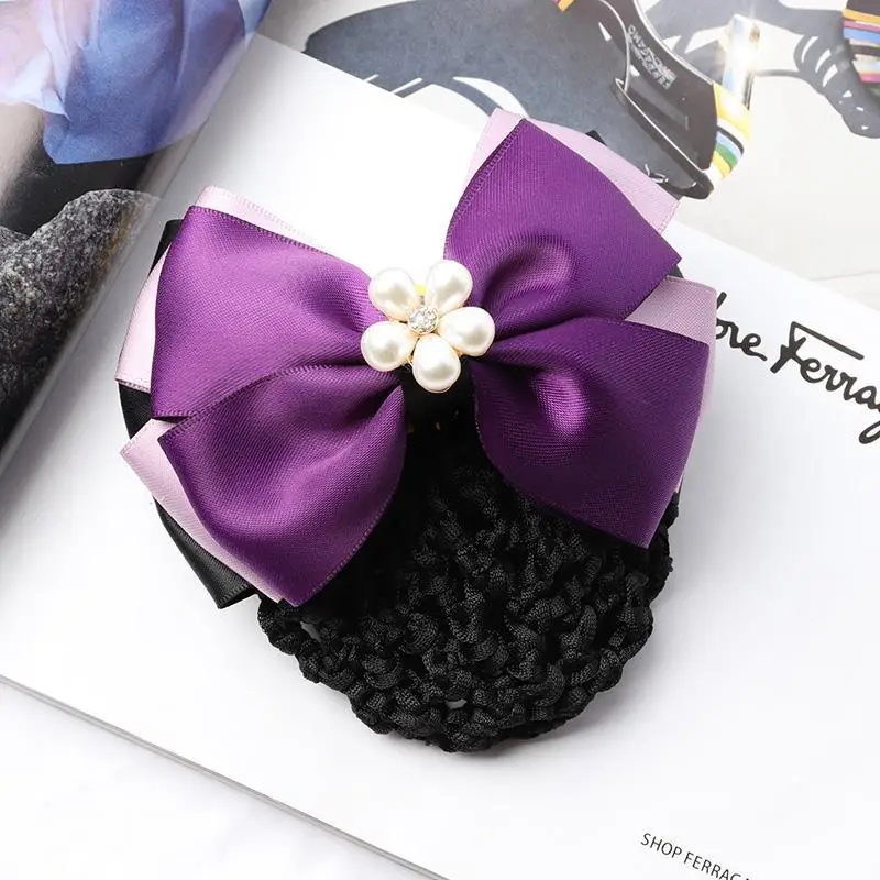 Navy Blue Crystal Bow Hairnet for Women - Image 39