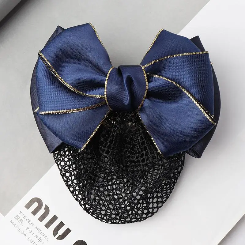 Navy Blue Crystal Bow Hairnet for Women - Image 5
