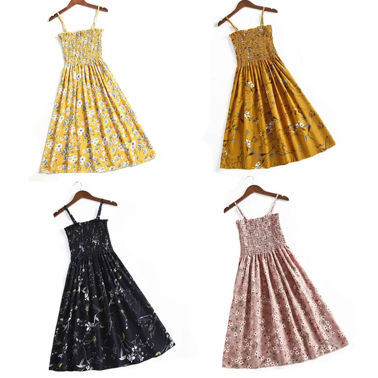 Yellow Floral Waist Slimming Summer Dress - Image 6