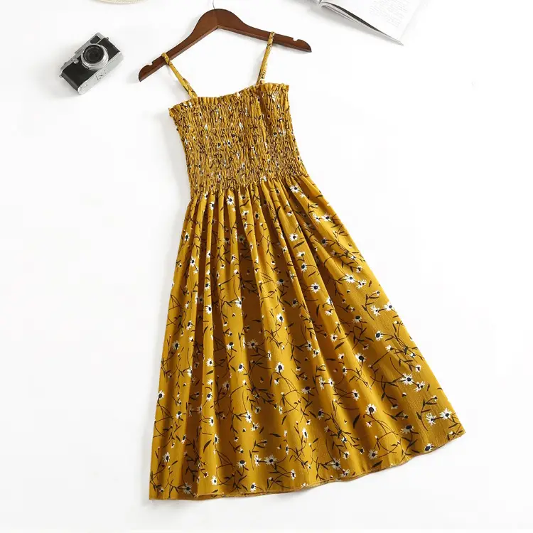 Yellow Floral Waist Slimming Summer Dress - Image 8