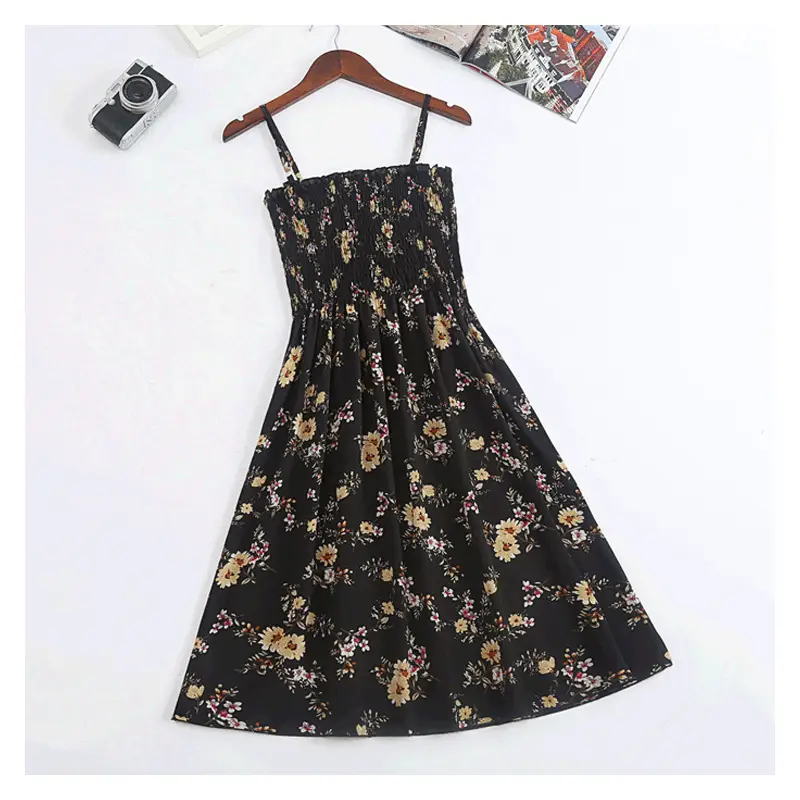 Yellow Floral Waist Slimming Summer Dress - Image 10